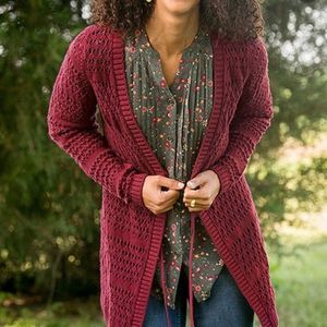 Matilda Jane A Stitch In Time Open Knit Cardigan Sweater Burgundy